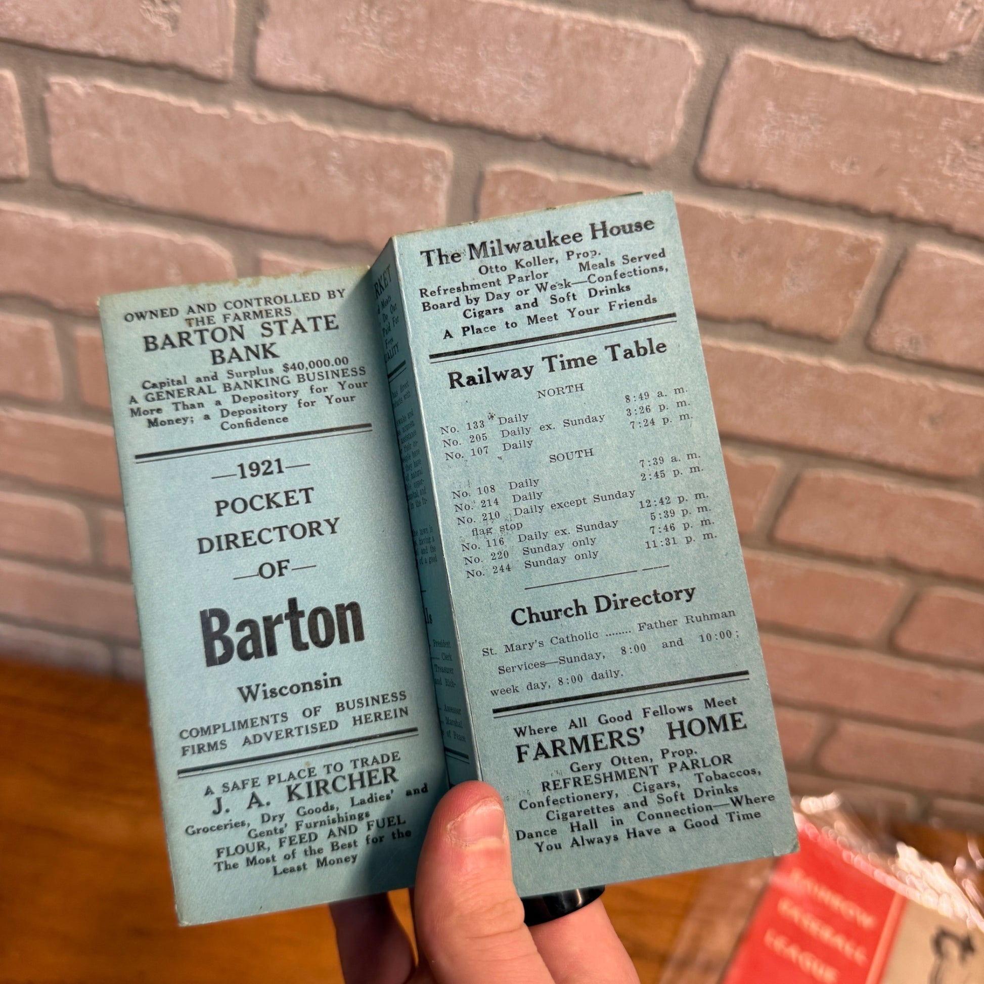 Vintage 1921 Pocket Directory of Barton Wisconsin West Bend Wis WI