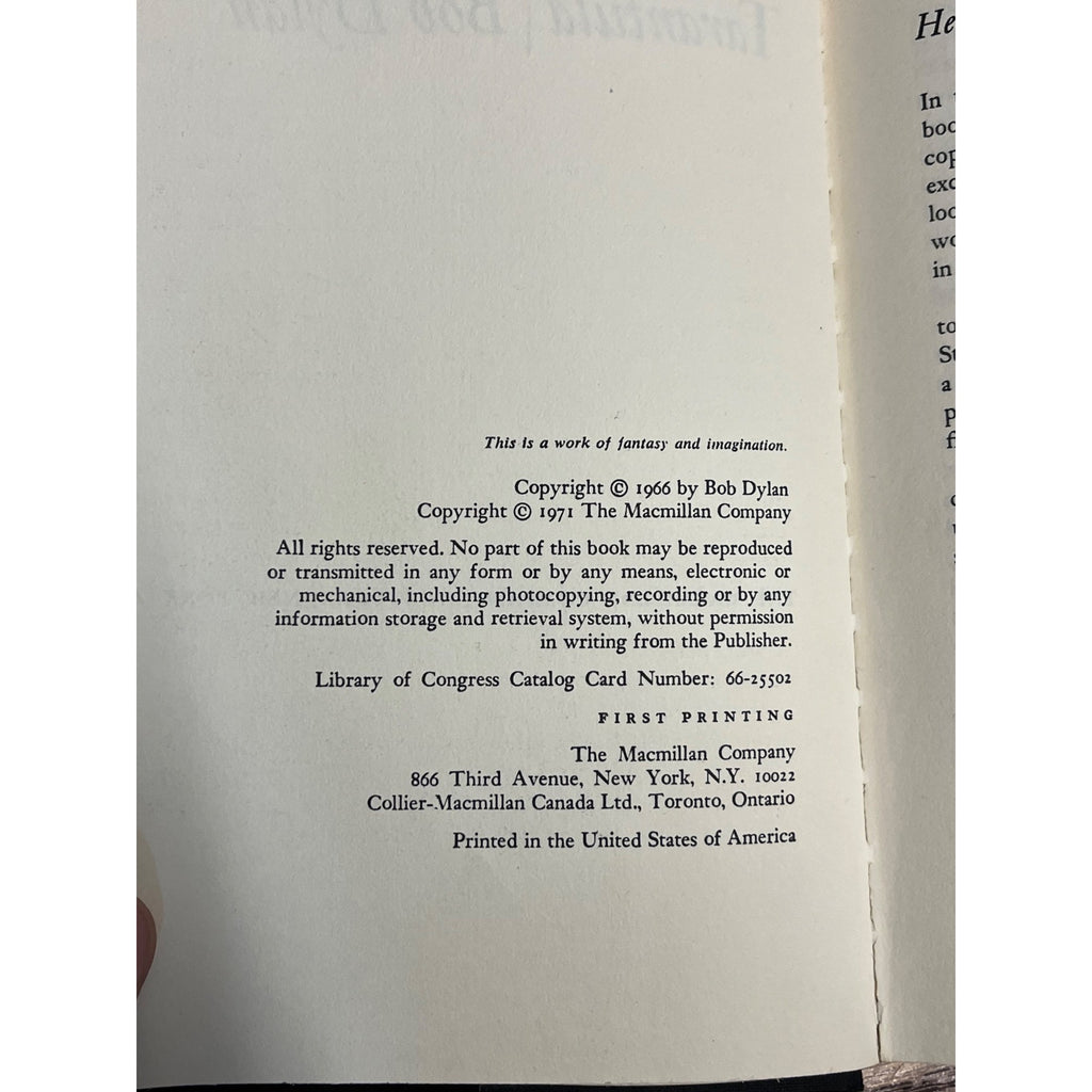 Tarantula, Bob Dylan, 1971. First Edition, First Printing Hardcover/ Dust Jacket