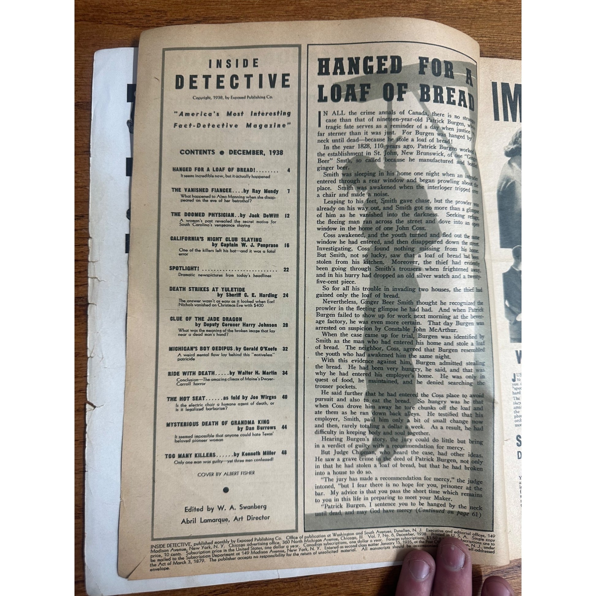 Inside Detective Magazine, December 1938, Vintage True Crime Stories, Pulp