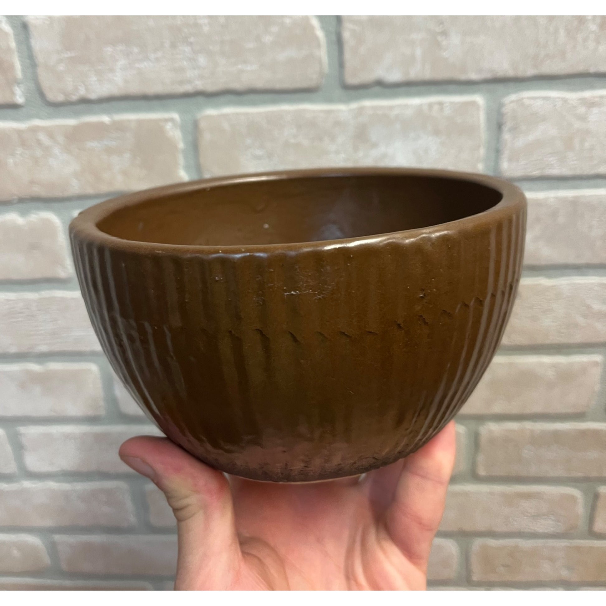 Vintage Zanesville Stoneware Ribbed Brown Candy Bowl ZSC 4404 Mid Century MCM
