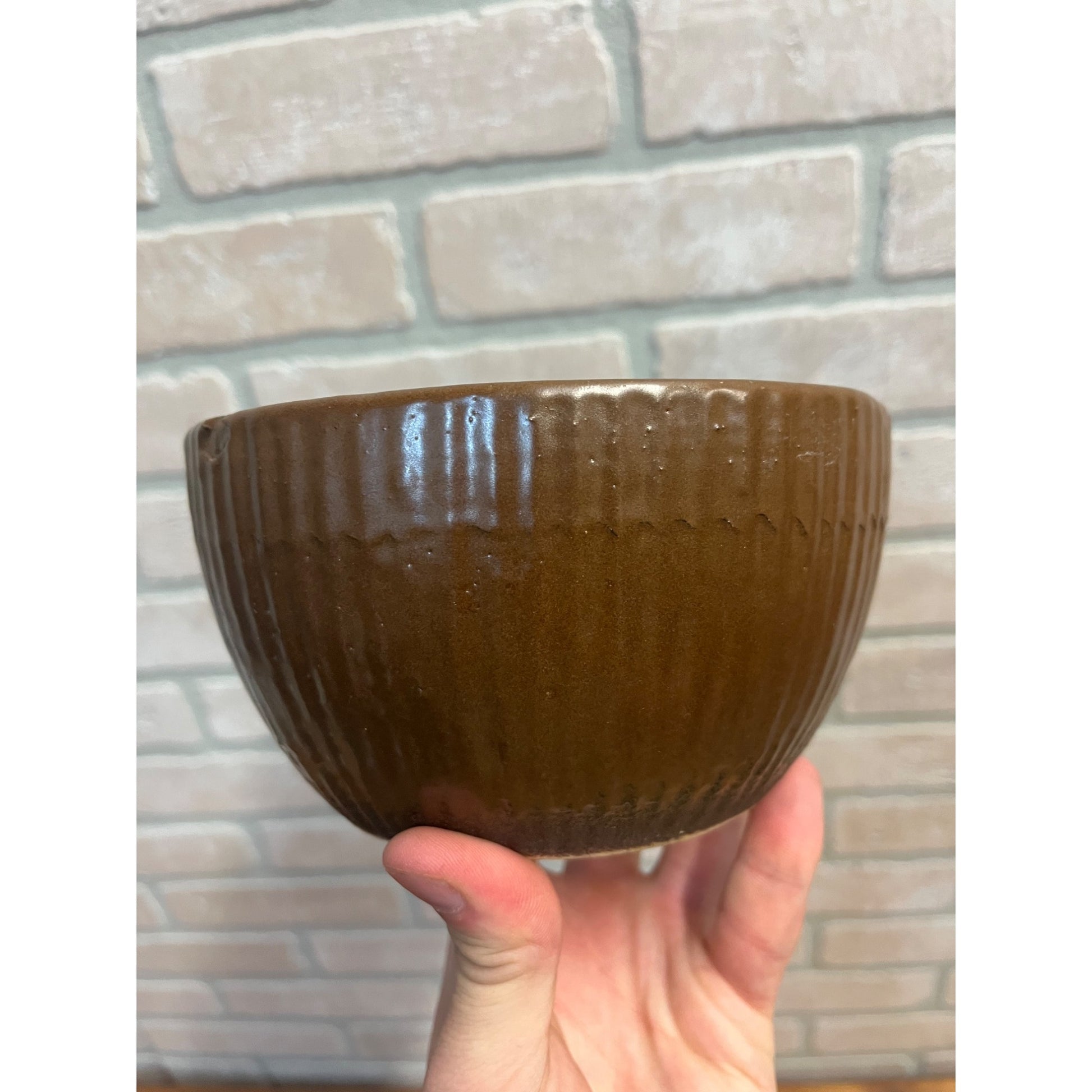 Vintage Zanesville Stoneware Ribbed Brown Candy Bowl ZSC 4404 Mid Century MCM