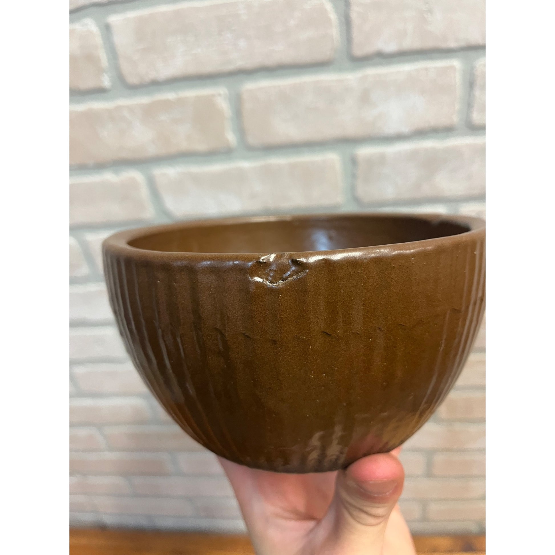 Vintage Zanesville Stoneware Ribbed Brown Candy Bowl ZSC 4404 Mid Century MCM