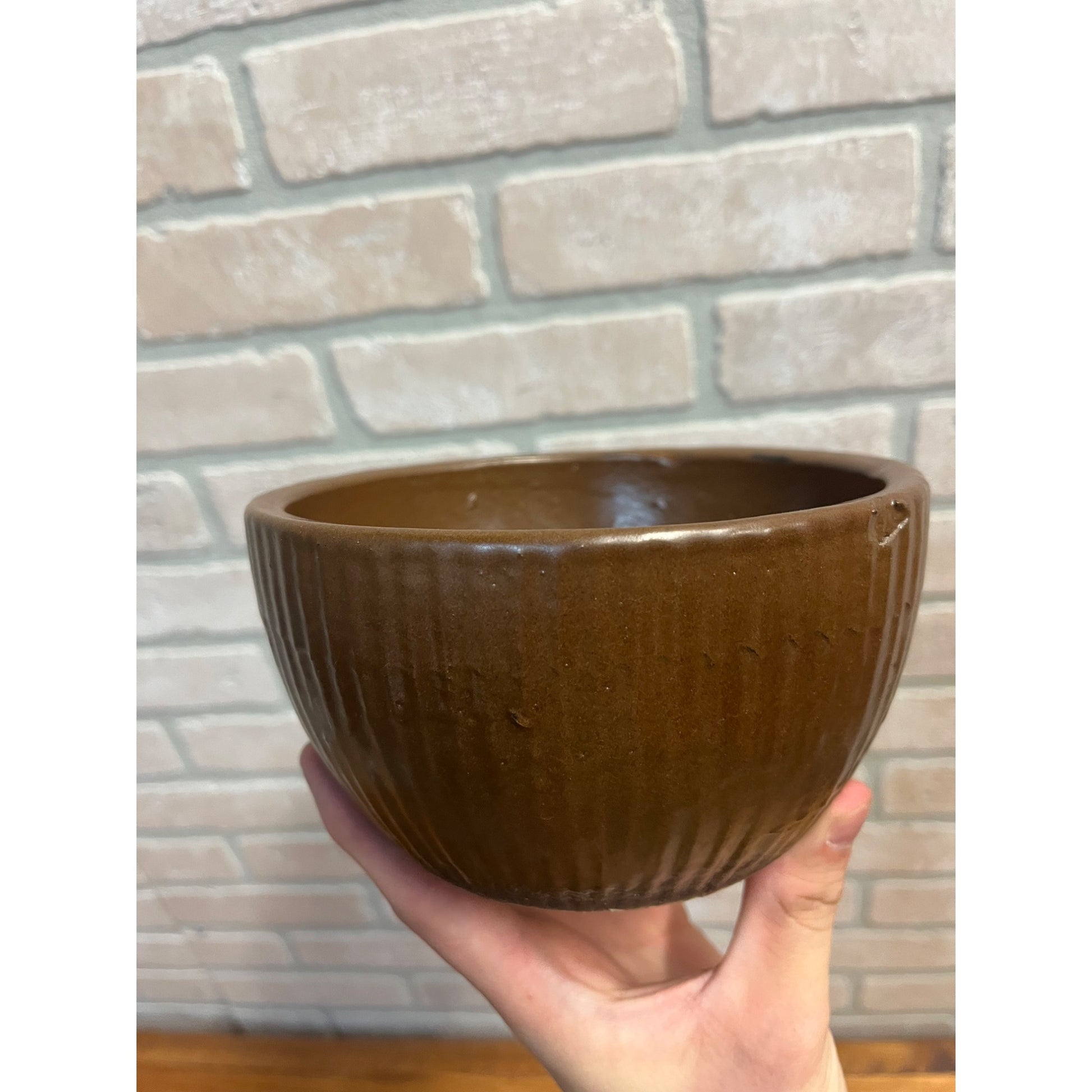 Vintage Zanesville Stoneware Ribbed Brown Candy Bowl ZSC 4404 Mid Century MCM