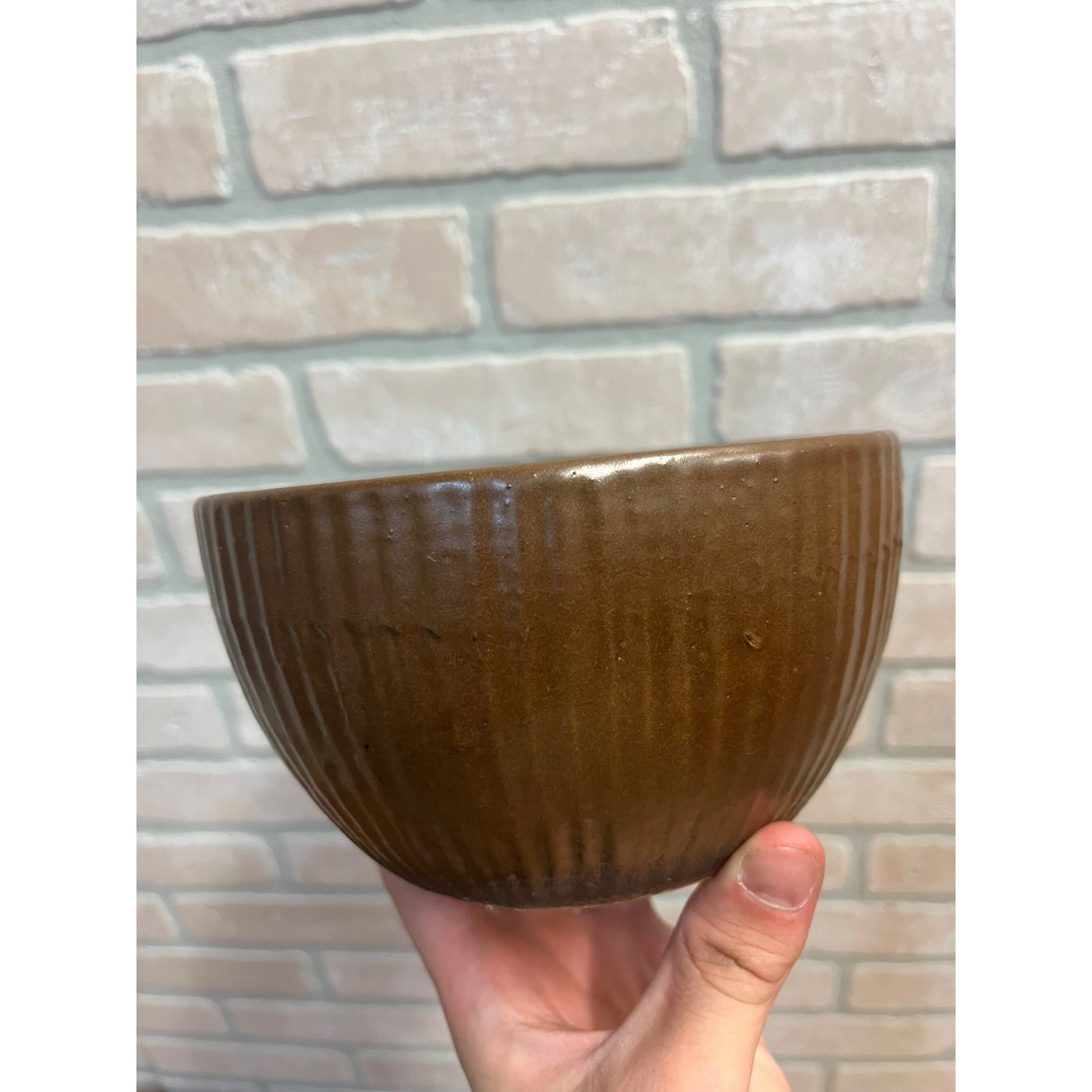 Vintage Zanesville Stoneware Ribbed Brown Candy Bowl ZSC 4404 Mid Century MCM