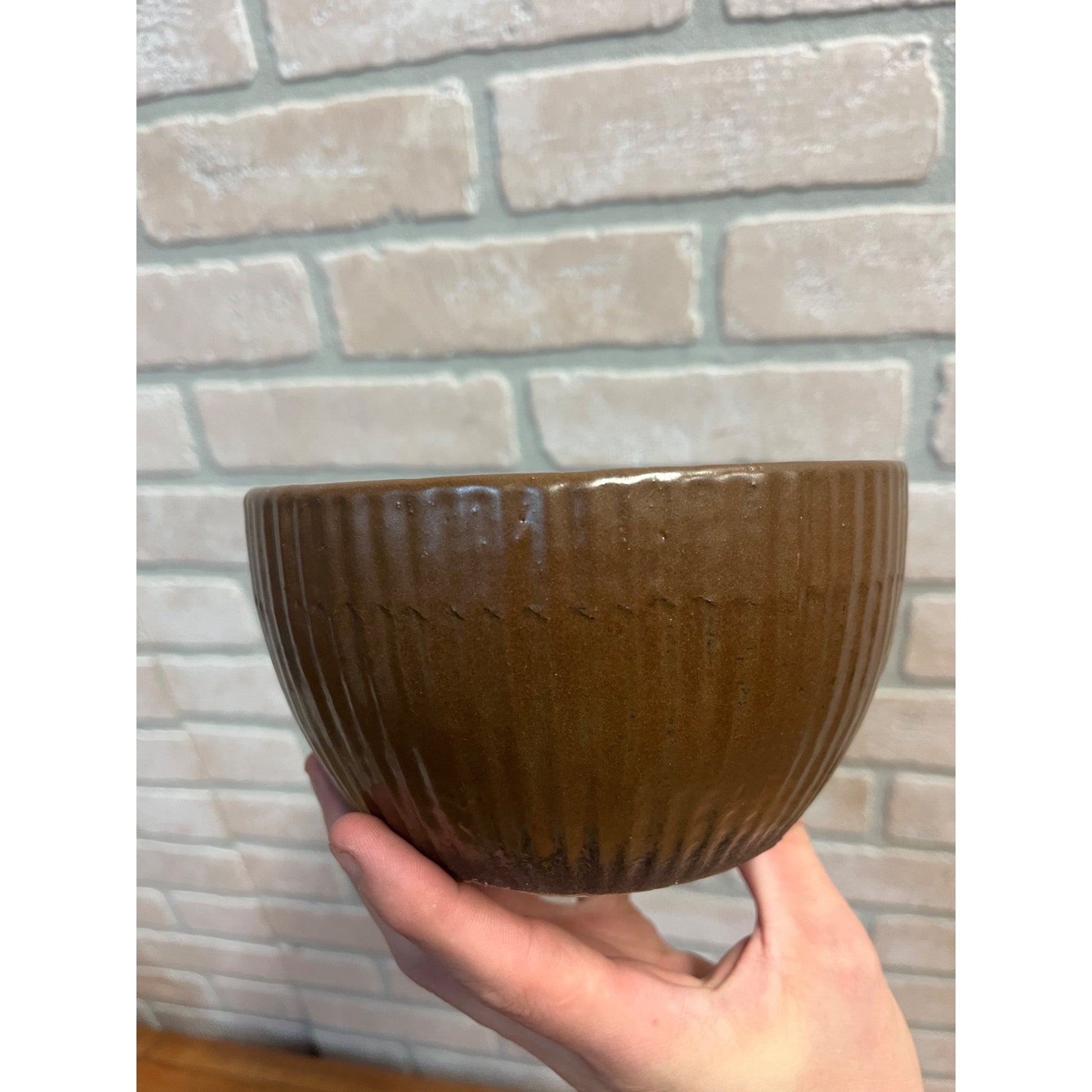 Vintage Zanesville Stoneware Ribbed Brown Candy Bowl ZSC 4404 Mid Century MCM