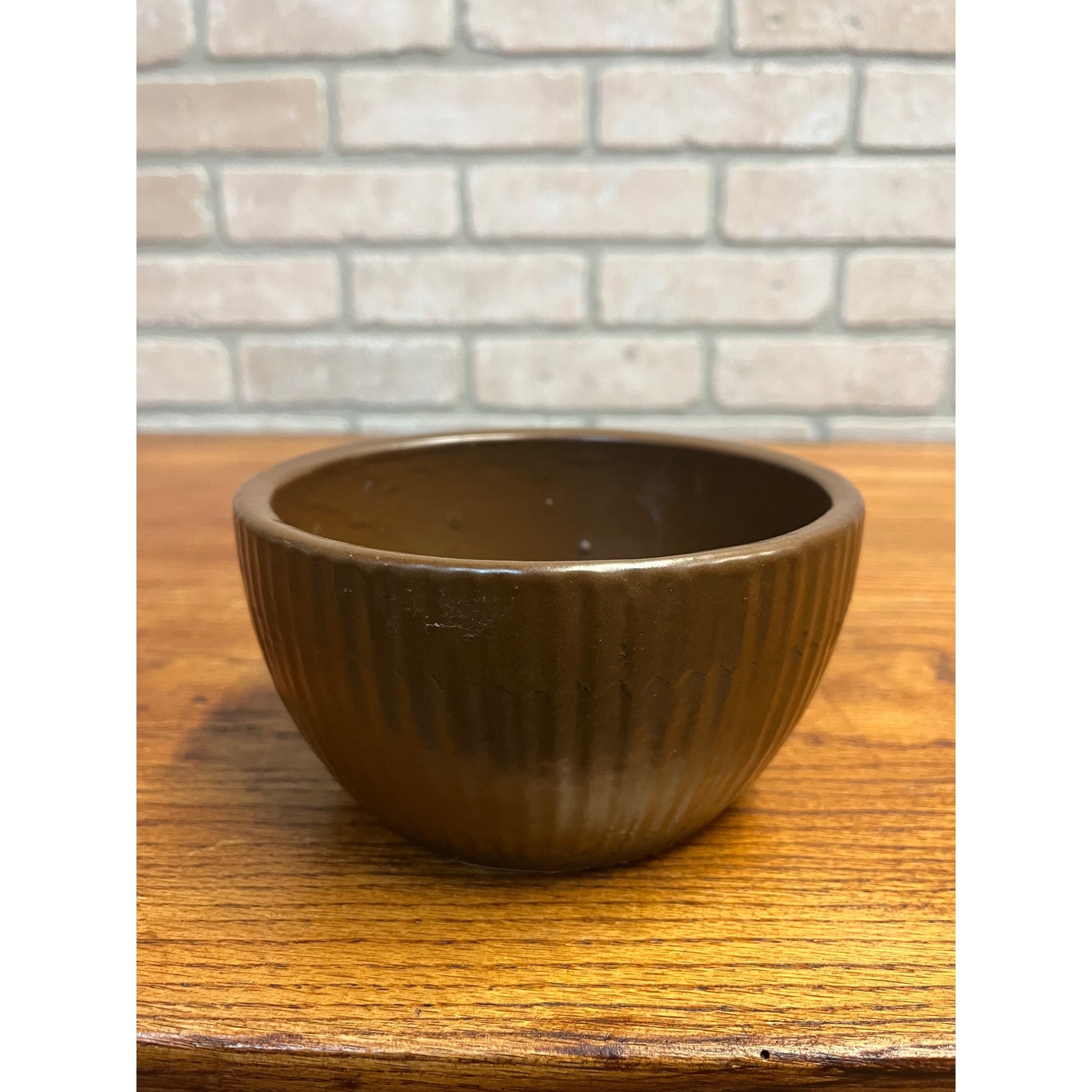 Vintage Zanesville Stoneware Ribbed Brown Candy Bowl ZSC 4404 Mid Century MCM