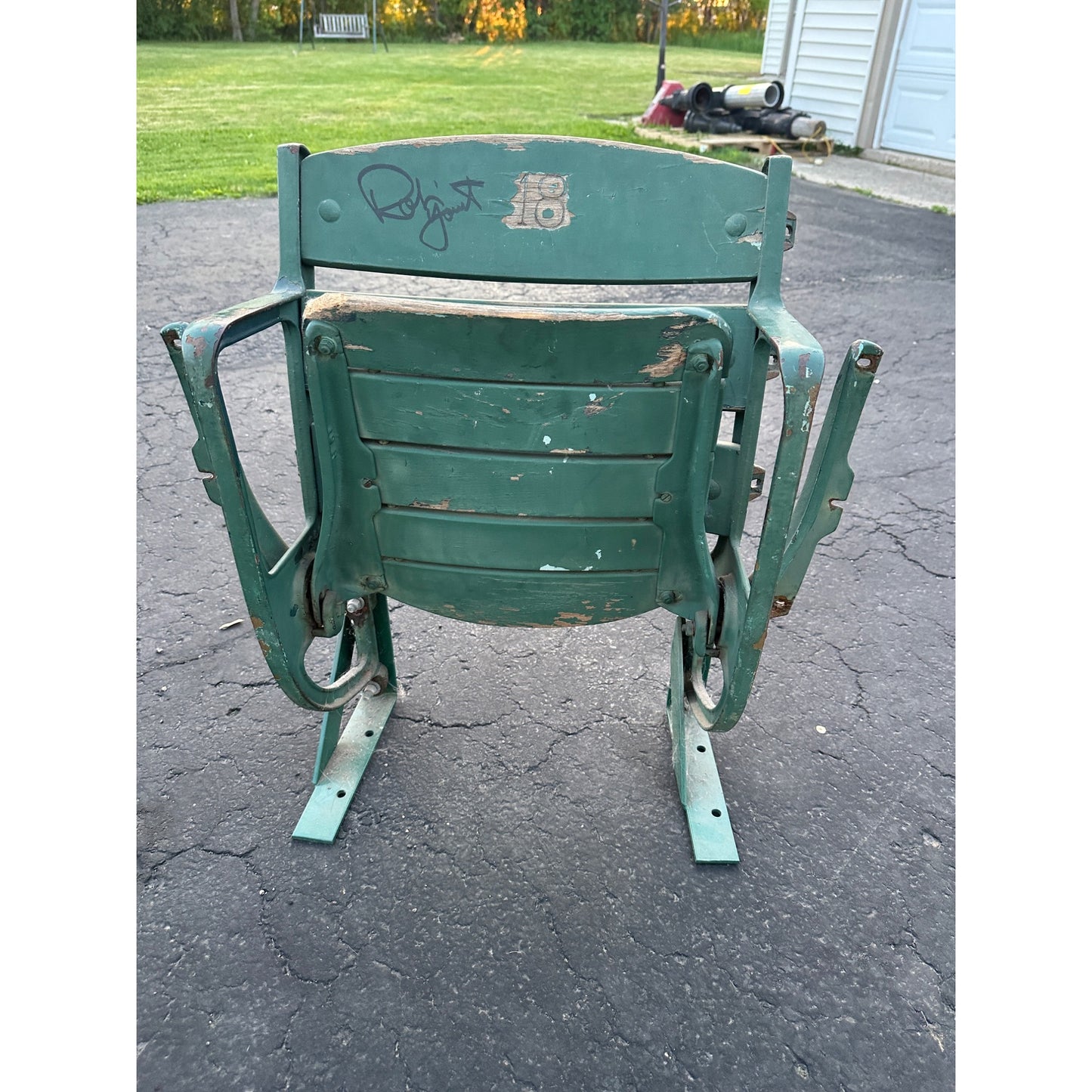 Original Milwaukee Brewers County Stadium Wooden Seat Signed by Robin Yount #18