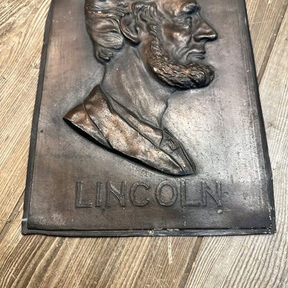 Vintage Lincoln Bust Preisdential Wall Bronze Plaque VBD  13-1/8" x 8-1/4"