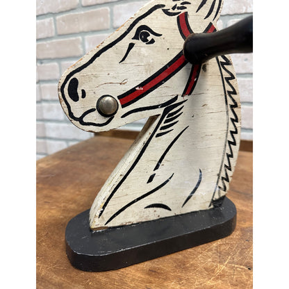 Vintage 1950s Wooden Horse Head Painted Child's Toy w/ Handles
