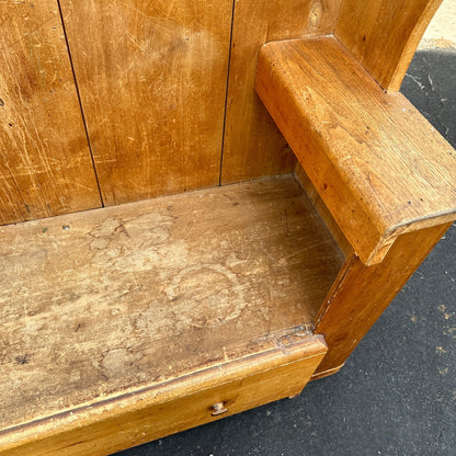 Antique Primitive Wooden Tall-Back Bench Seat Handmade