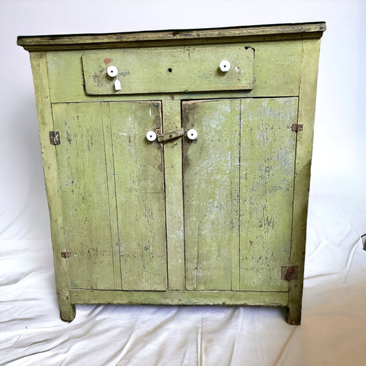 Antique Primitive Green Apple Tall Wooden Jelly Cabinet Pantry Cupboard