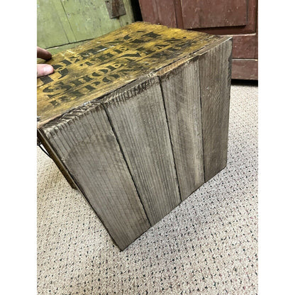 Antique Primitive Wooden Egg Crate Shoe Advertising Mustard Yellow Ripon Wis