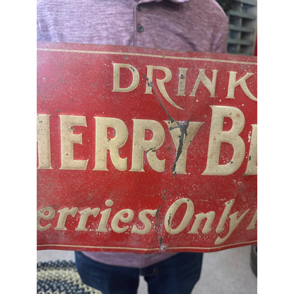 Vintage Early 1900s Cherry Blush Soda Tin Embossed Advertising Sign