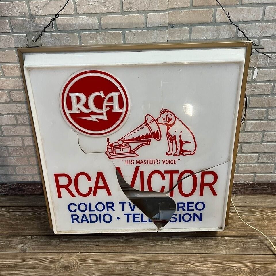 Vintage RCA Victor Radio Television Sign Plastic Double-Sided Sign