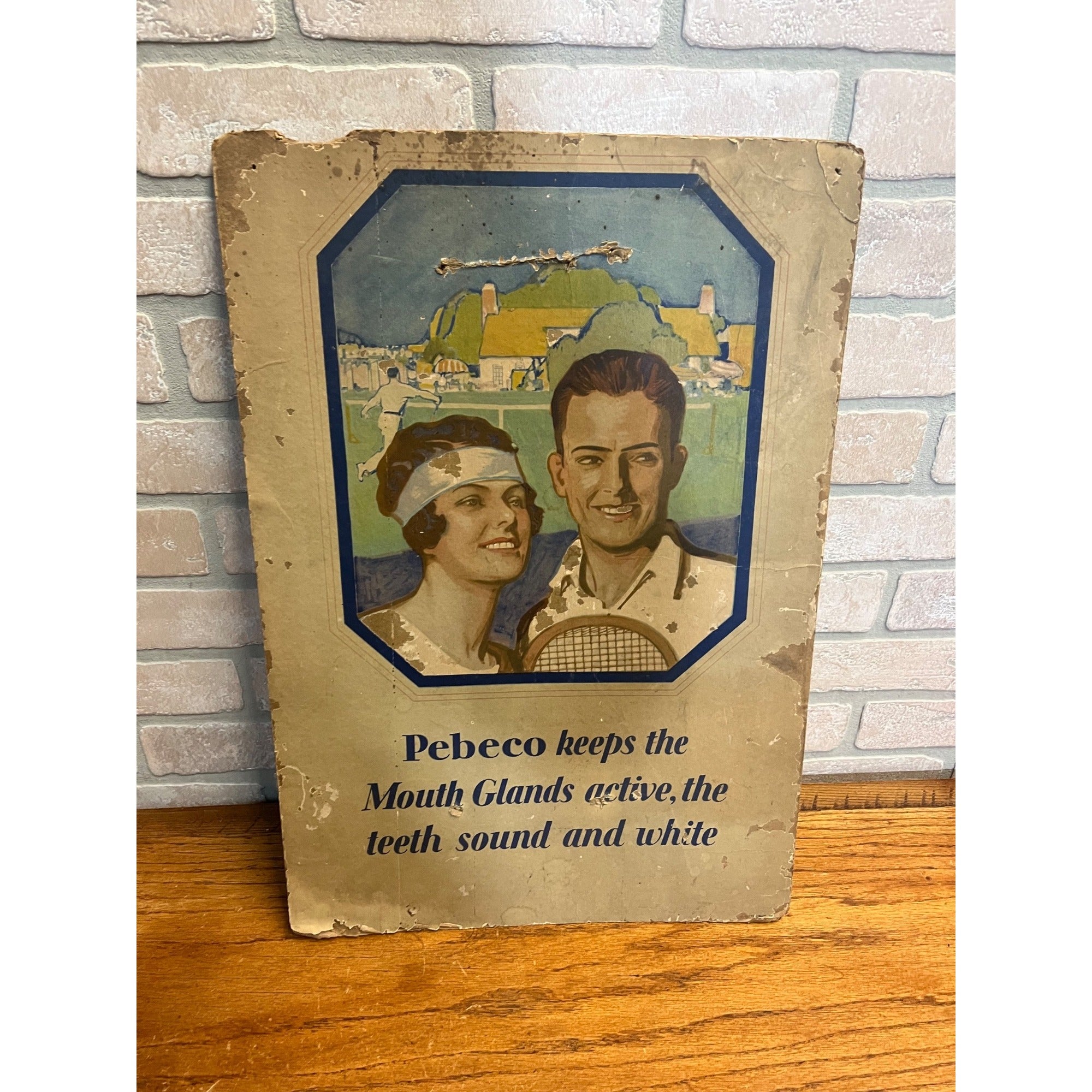 Vintage 1920's Art Deco Tennis Advertising Pebeco Tooth Paste Sign Dentistry