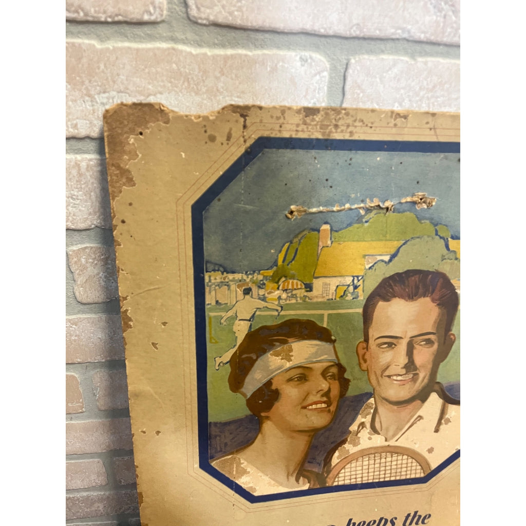 Vintage 1920's Art Deco Tennis Advertising Pebeco Tooth Paste Sign Dentistry