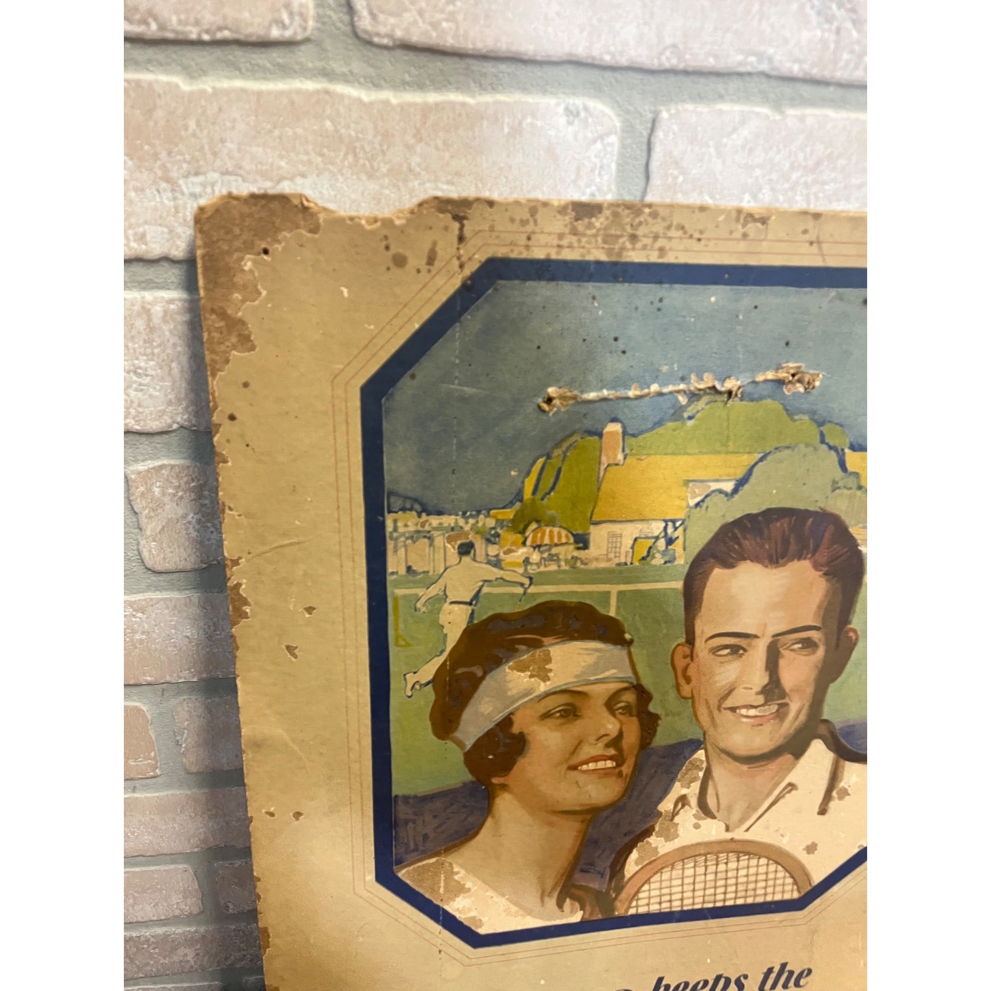 Vintage 1920's Art Deco Tennis Advertising Pebeco Tooth Paste Sign Dentistry