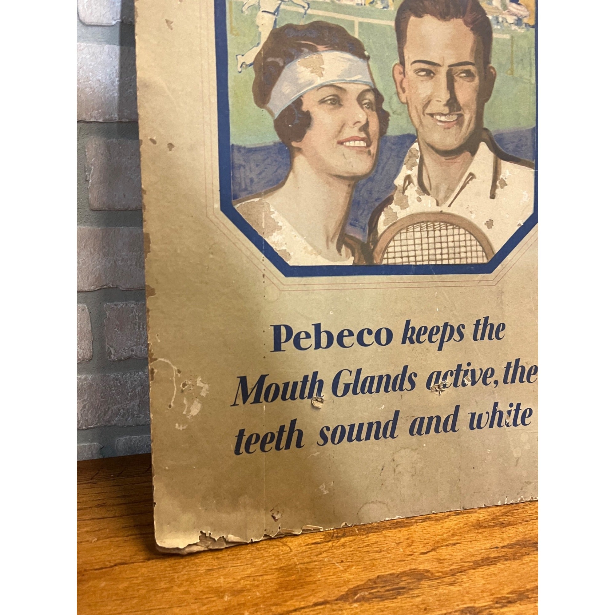 Vintage 1920's Art Deco Tennis Advertising Pebeco Tooth Paste Sign Dentistry
