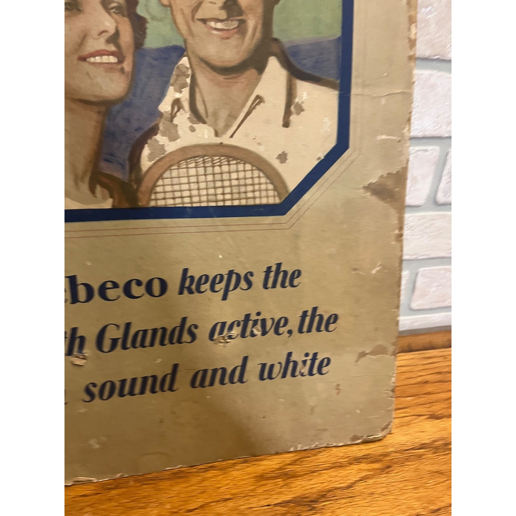Vintage 1920's Art Deco Tennis Advertising Pebeco Tooth Paste Sign Dentistry