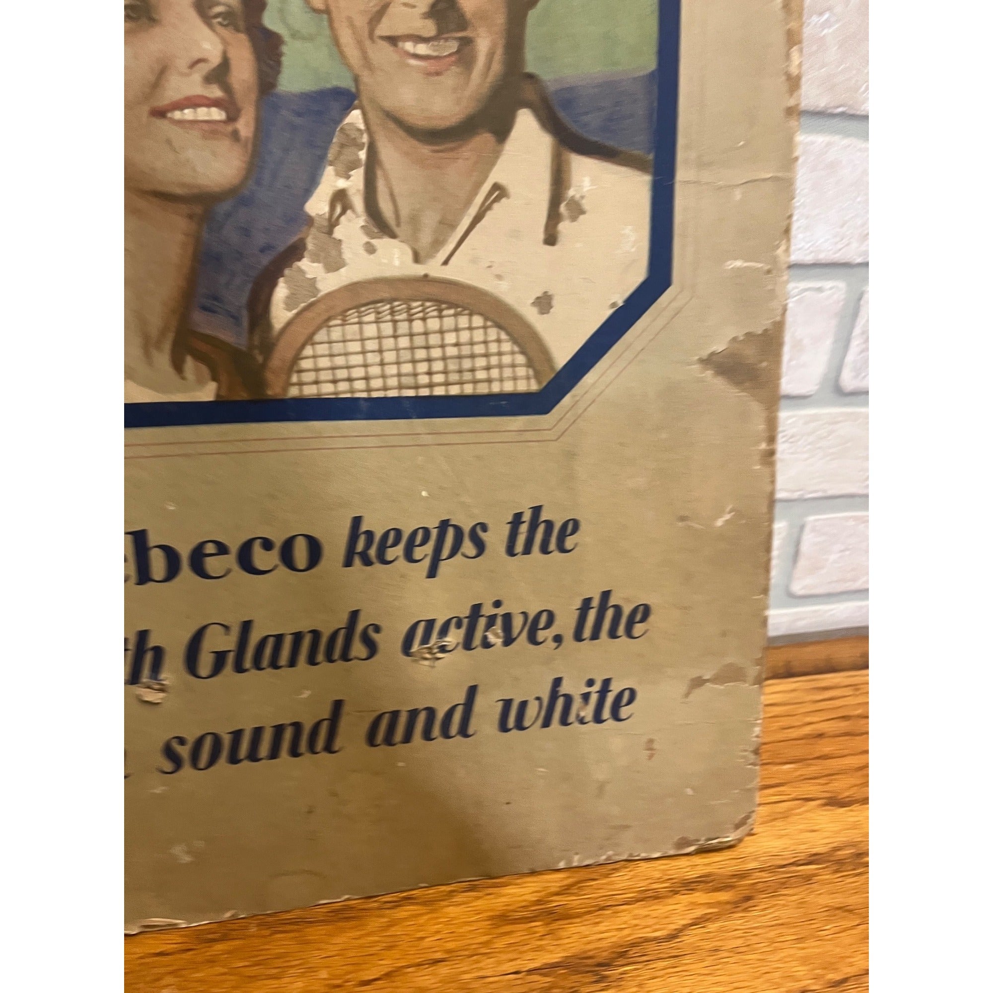 Vintage 1920's Art Deco Tennis Advertising Pebeco Tooth Paste Sign Dentistry