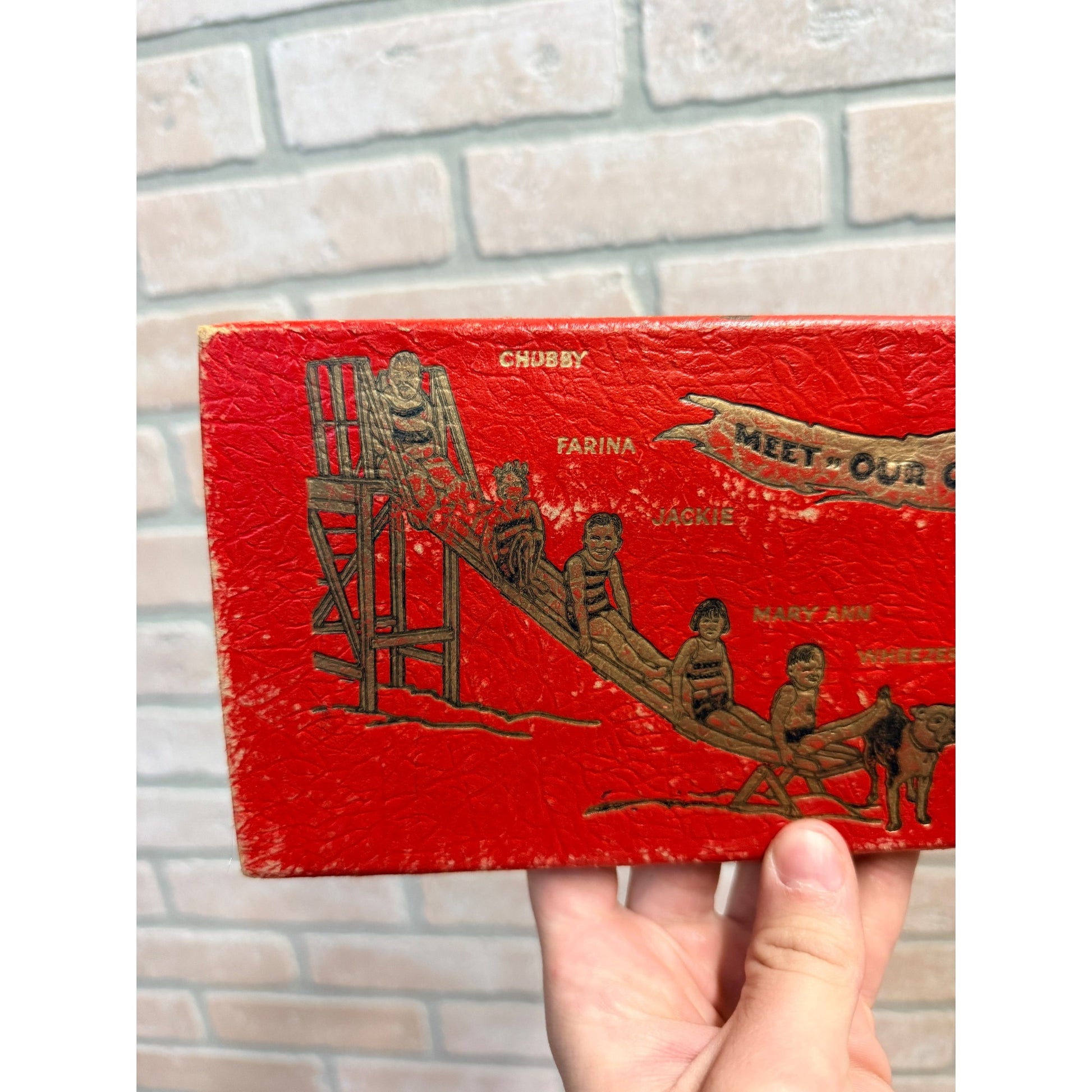 Vintage Our Gang School Box Pencil Case 1930s Baseball Graphics