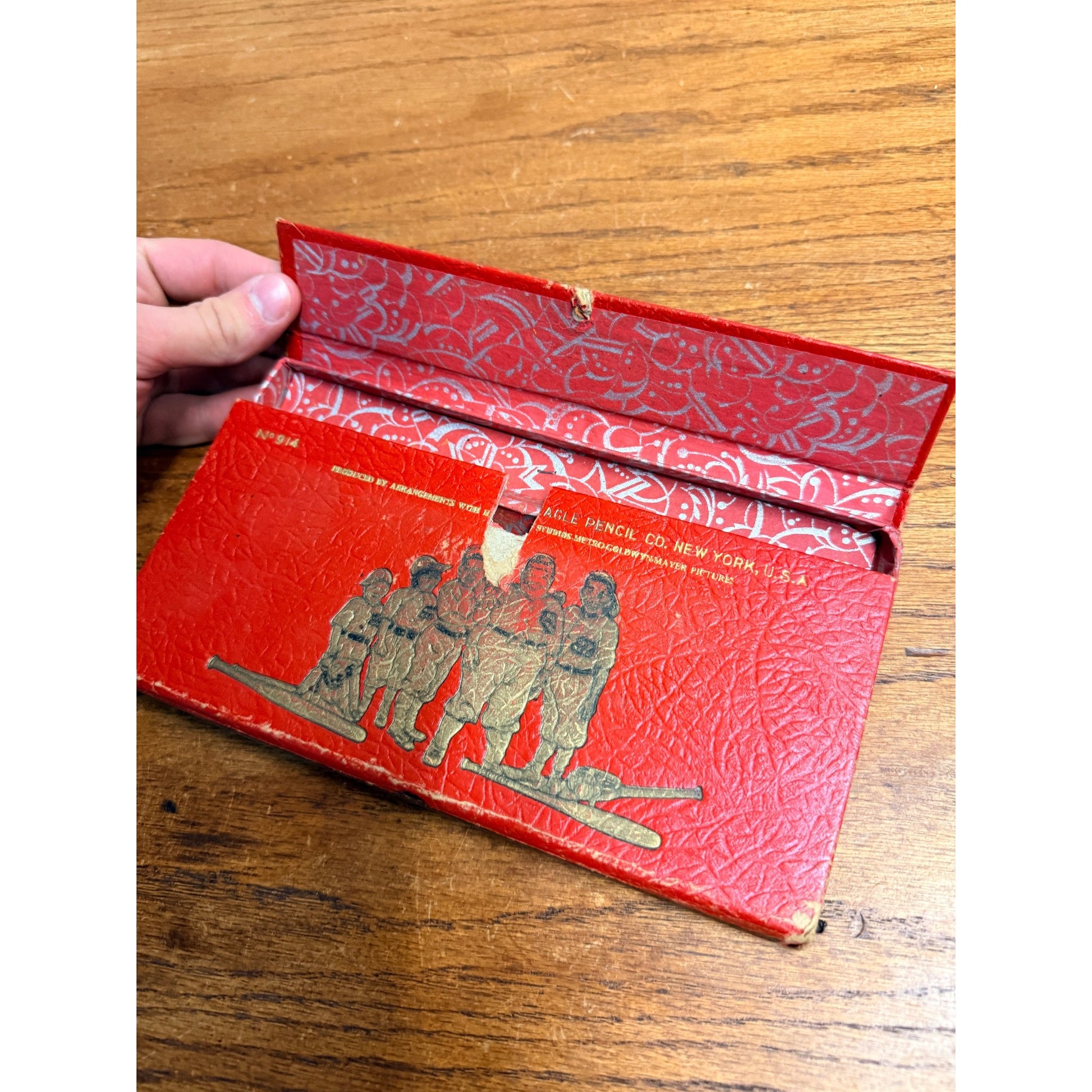 Vintage Our Gang School Box Pencil Case 1930s Baseball Graphics