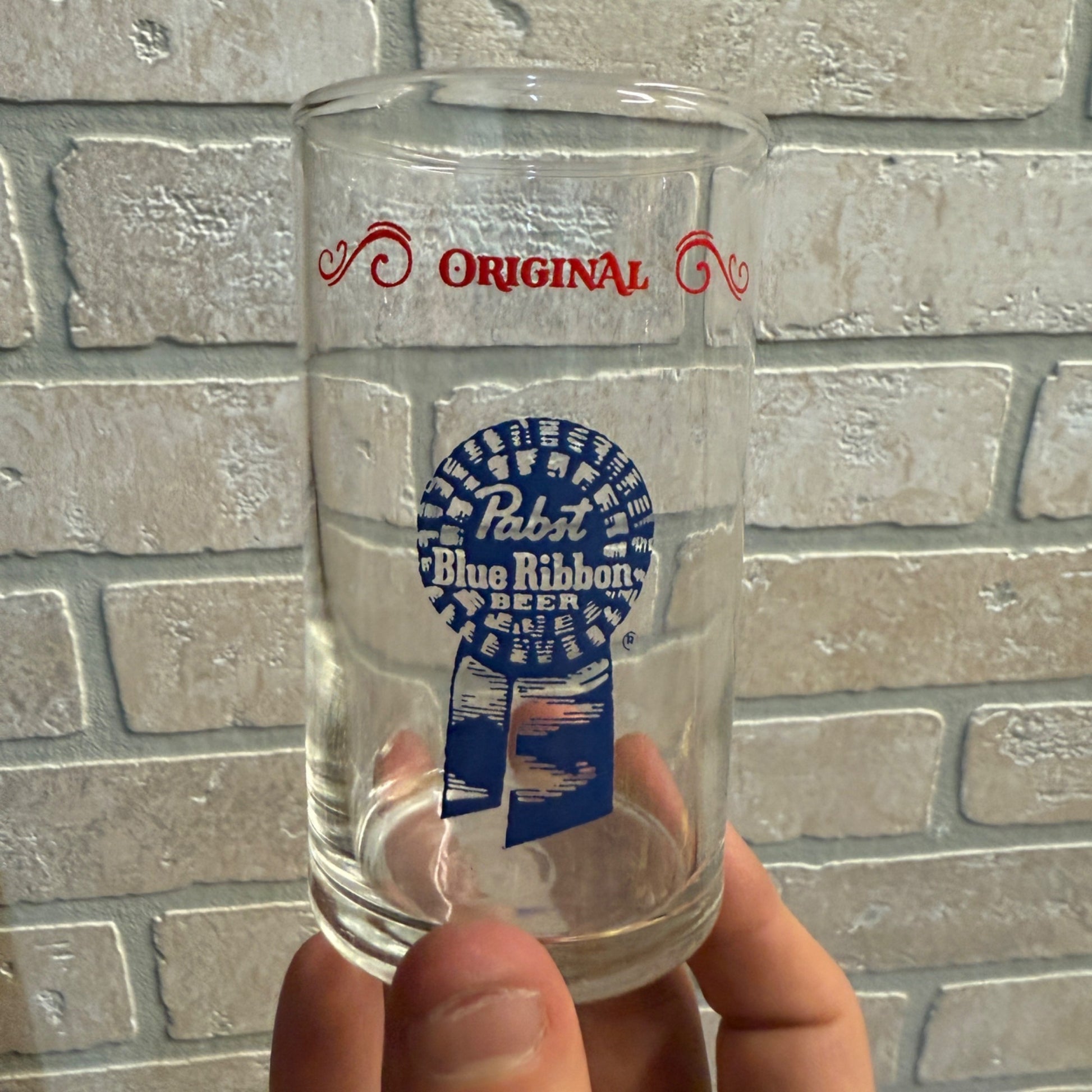 Vintage Pabst Blue Ribbon Original Beer Glass 4" Shorty Chaser 6 oz PBR 5 cent
