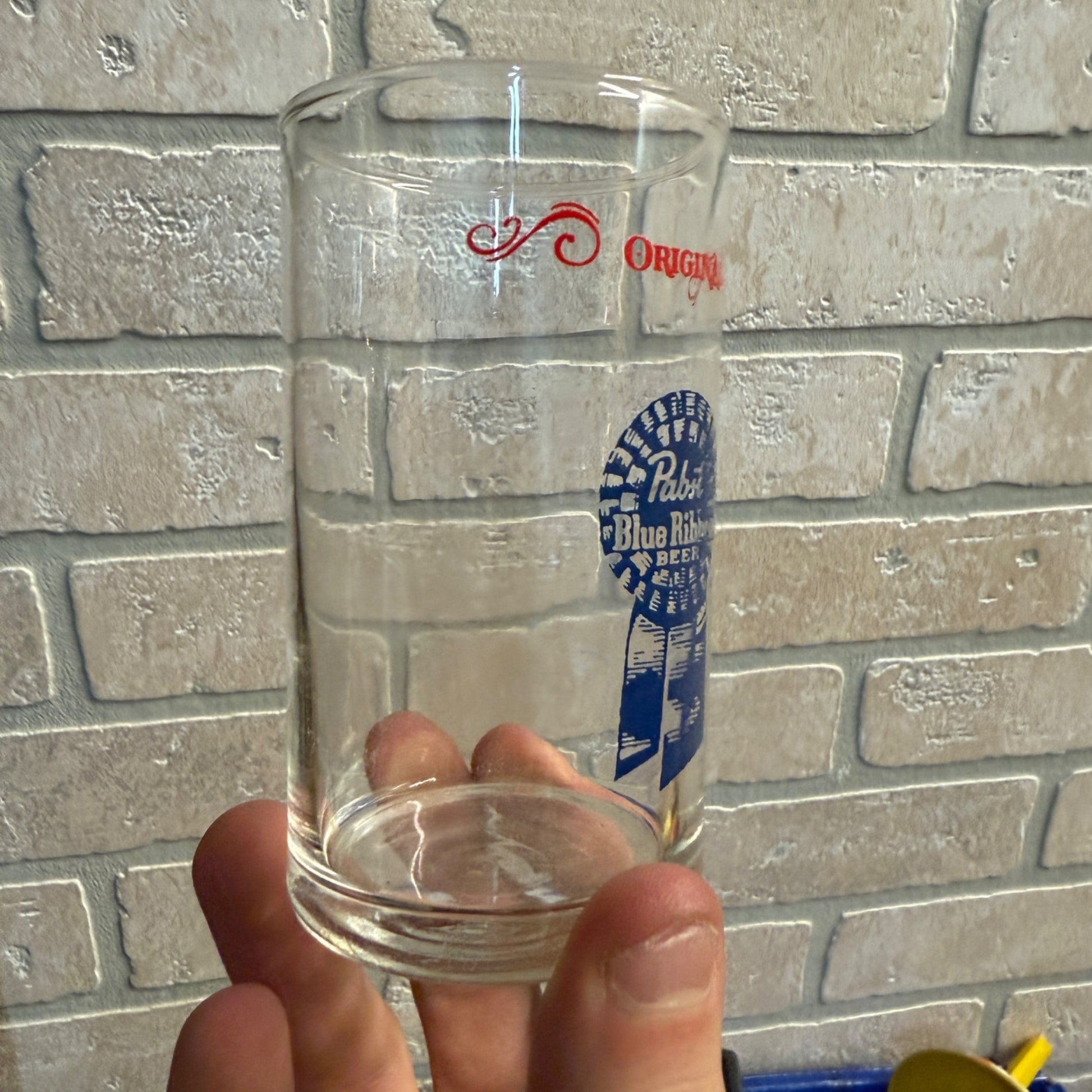 Vintage Pabst Blue Ribbon Original Beer Glass 4" Shorty Chaser 6 oz PBR 5 cent