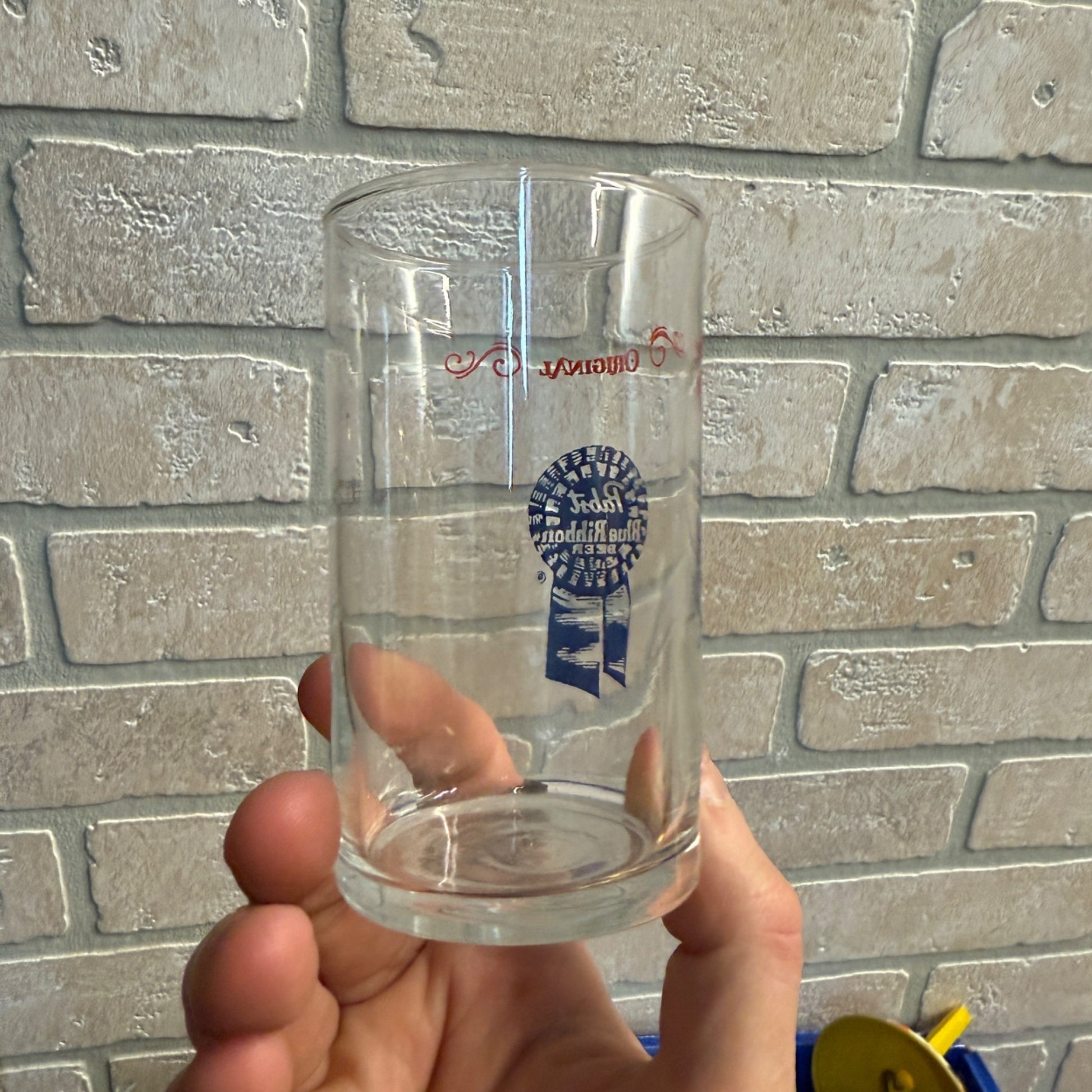 Vintage Pabst Blue Ribbon Original Beer Glass 4" Shorty Chaser 6 oz PBR 5 cent