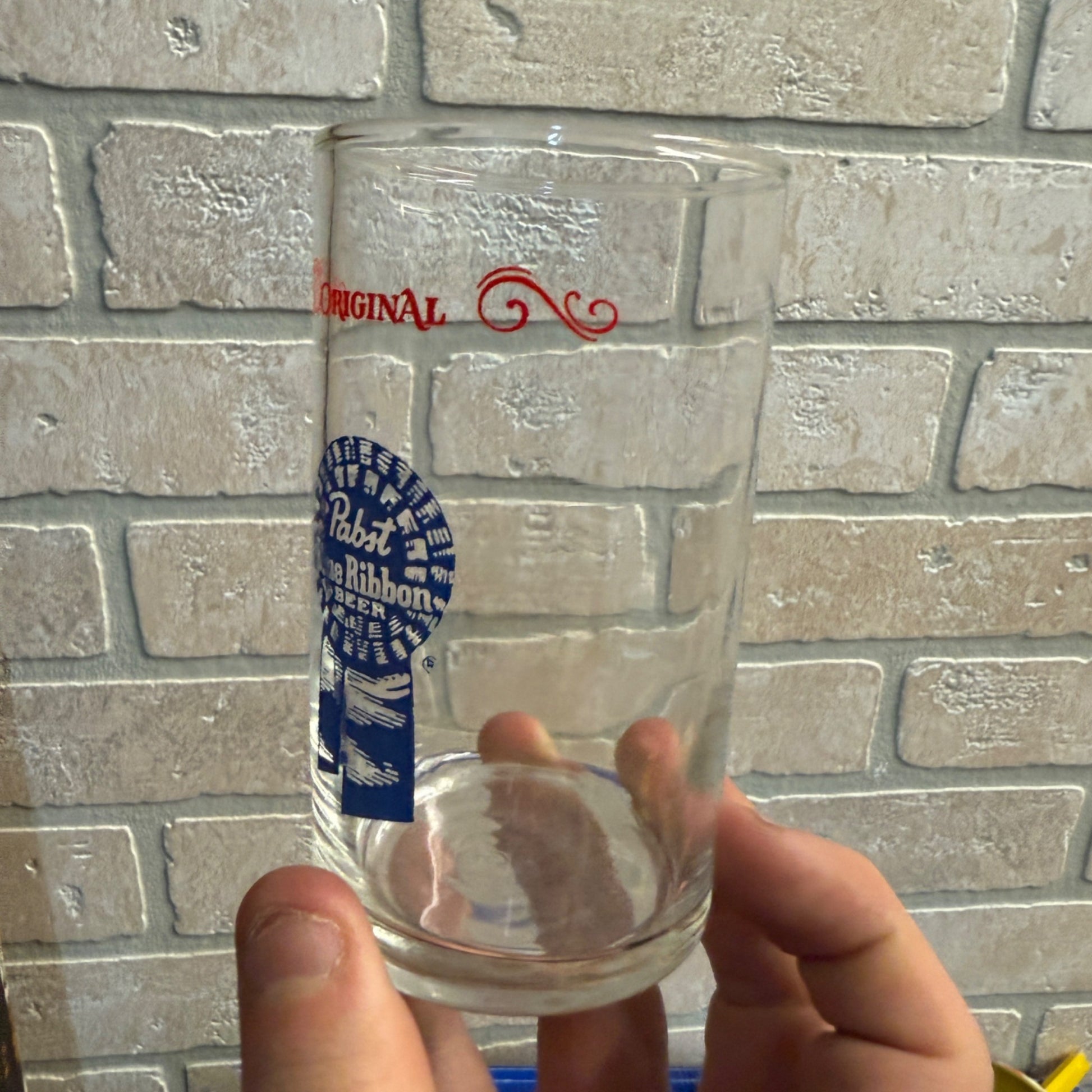 Vintage Pabst Blue Ribbon Original Beer Glass 4" Shorty Chaser 6 oz PBR 5 cent