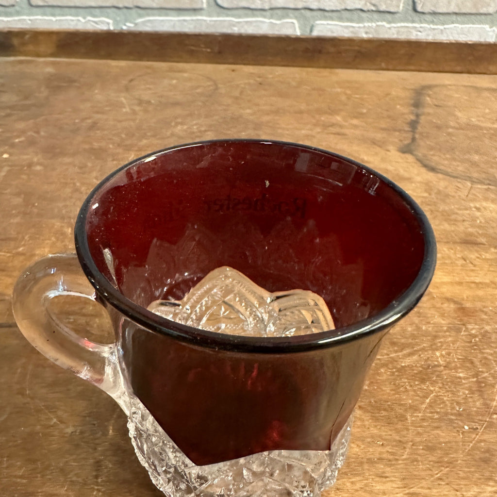 VINTAGE MUG RUBY FLASH RED GLASS ROCHESTER MINNESOTA SOUVENIR FANCY