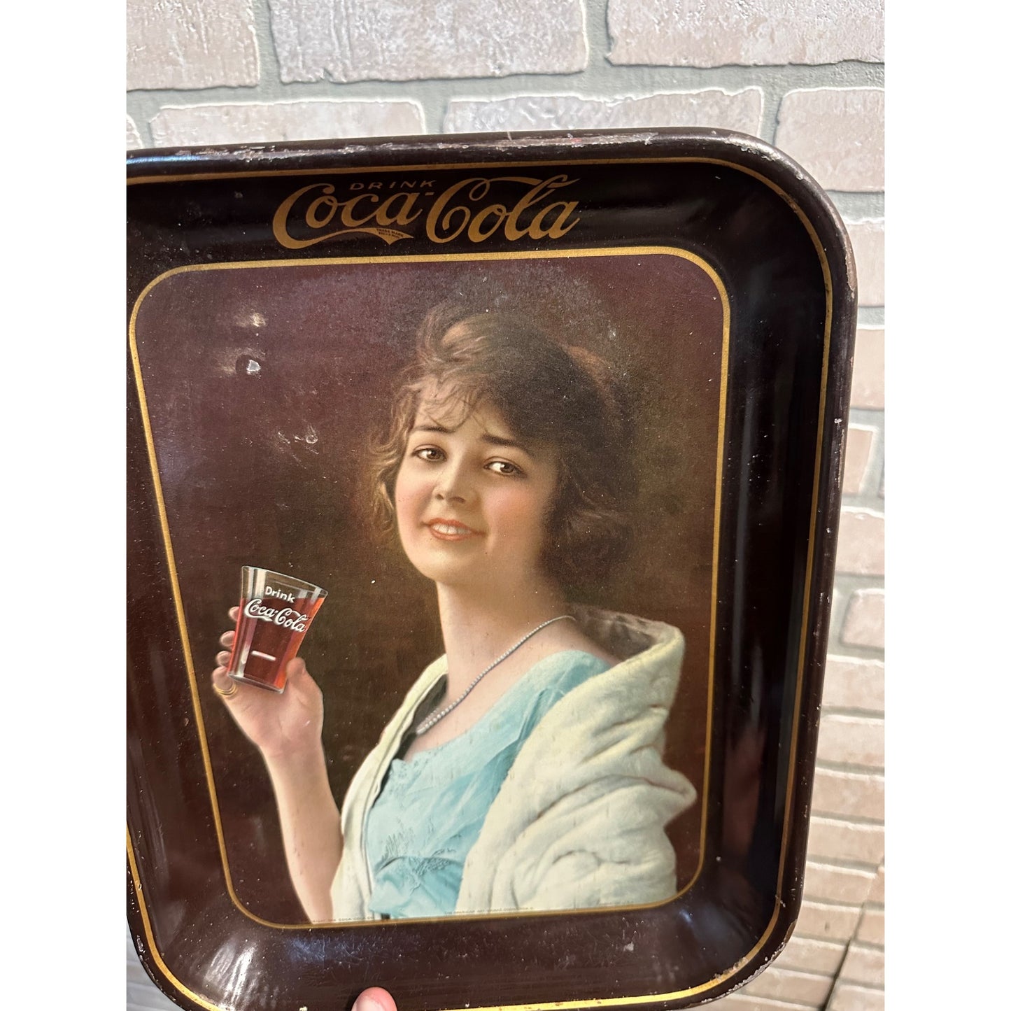 Original Coca Cola 1923 Flapper Girl Advertising Serving Tray Sign Antique