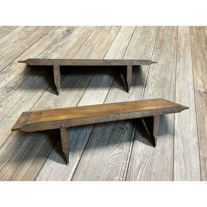 Vintage Mid Century MCM Wooden Beveled Edge 24" Wall Shelves Pair Shelf