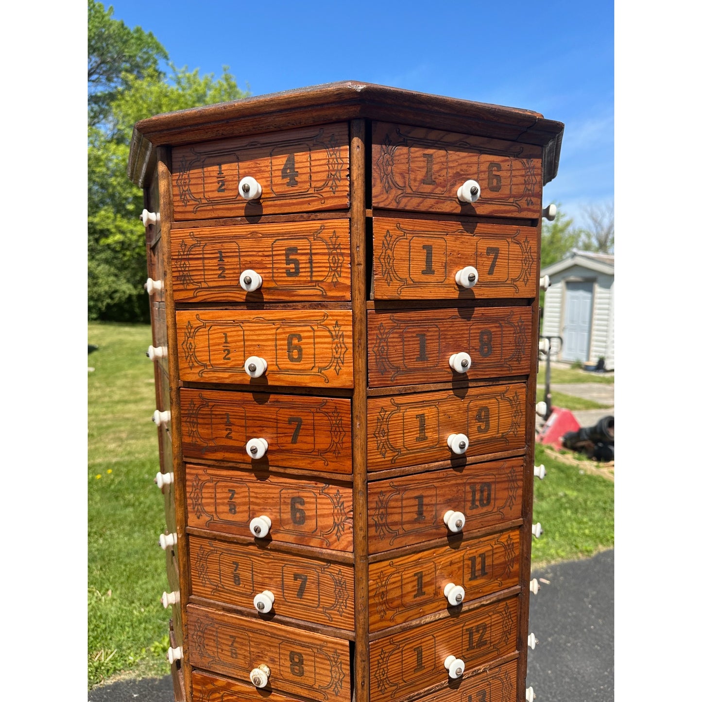 Antique 1900s General Store Mercantile Rotating Hardware Store Cabinet