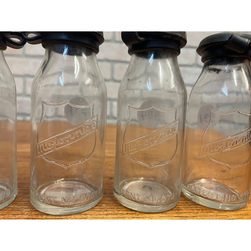 Vintage Mojonnier Milk Diary Tester Sample Glass Bottles Lot (4) w Rubber Stoppers
