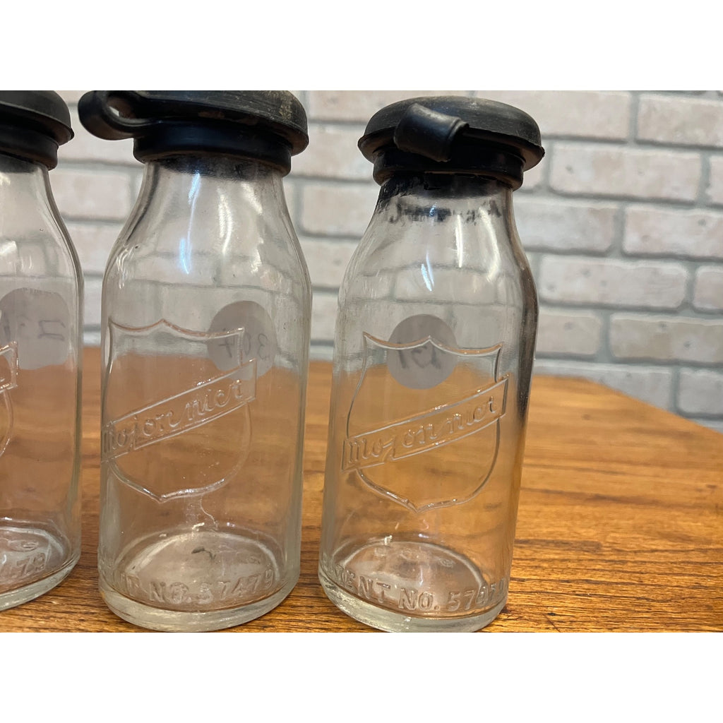 Vintage Mojonnier Milk Diary Tester Sample Glass Bottles Lot (4) w Rubber Stoppers