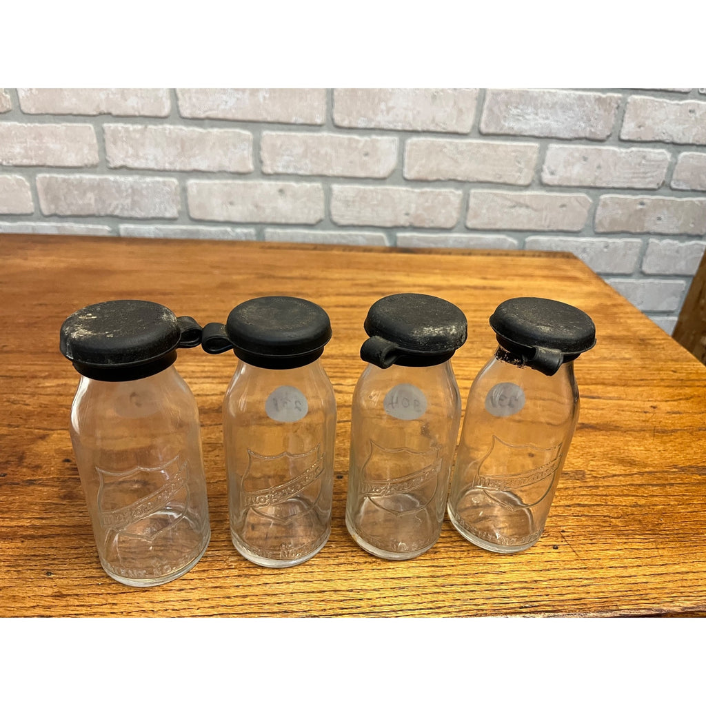 Vintage Mojonnier Milk Diary Tester Sample Glass Bottles Lot (4) w Rubber Stoppers