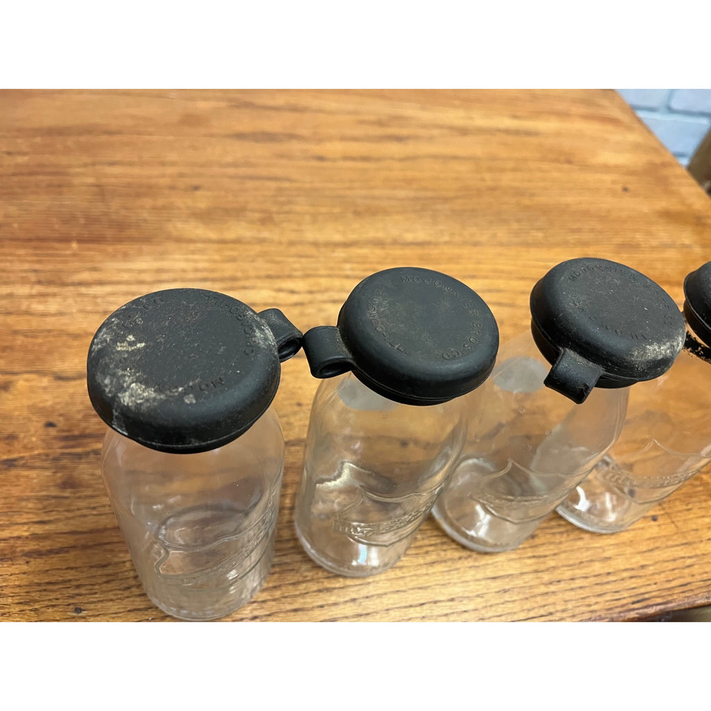 Vintage Mojonnier Milk Diary Tester Sample Glass Bottles Lot (4) w Rubber Stoppers