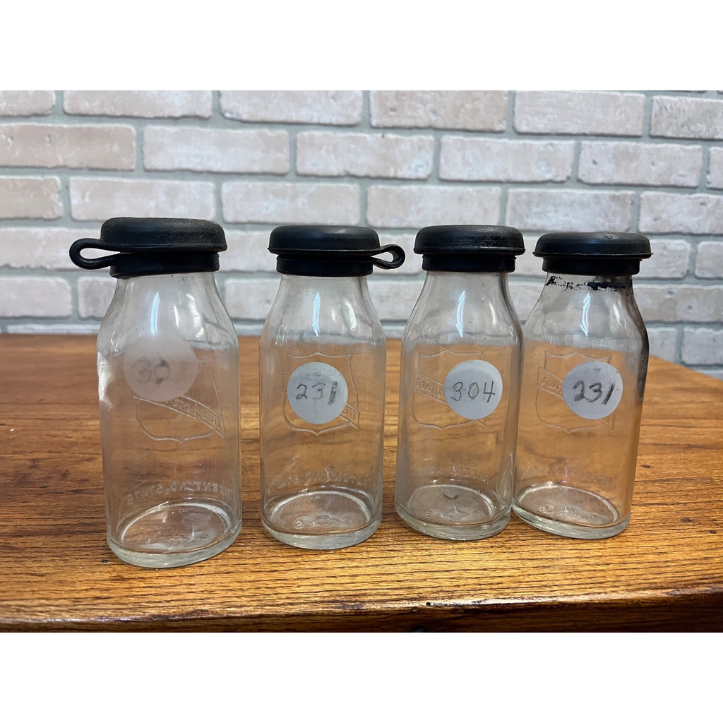 Vintage Mojonnier Milk Diary Tester Sample Glass Bottles Lot (4) w Rubber Stoppers