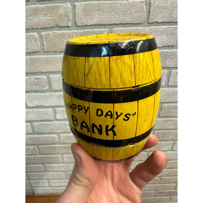 VINTAGE HAPPY DAYS BARREL COIN BANK TIN LITHOGRAPH LITHO J. CHEIN CO USA