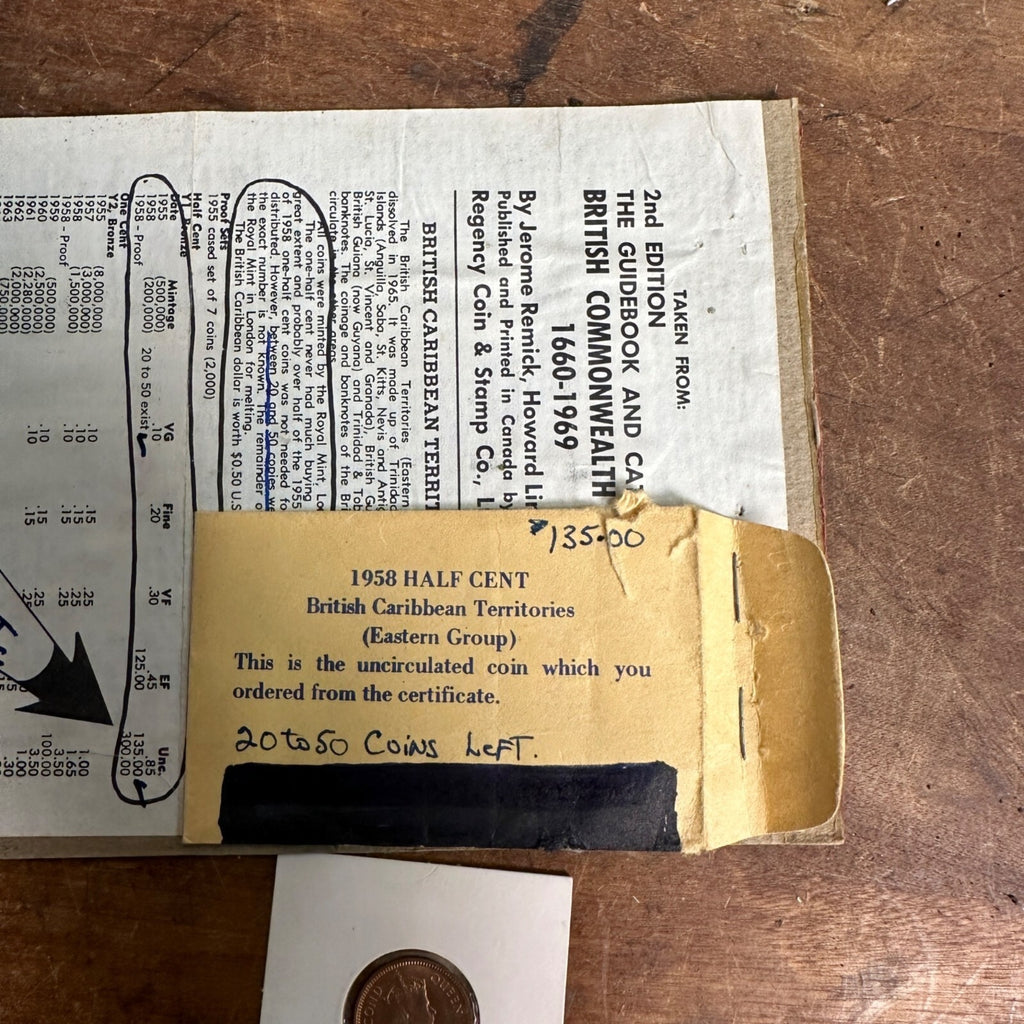 1958 British East Caribbean Bronze Half Cent Uncirculated w/ Original Packaging