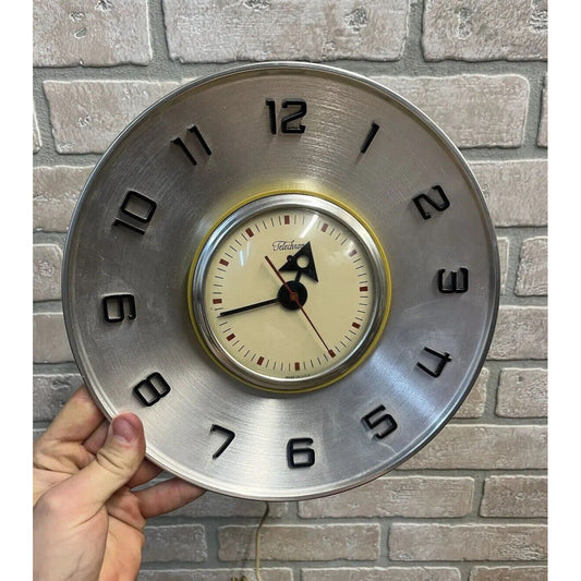 Vintage 1950s Mid Century Modern Telechron Spun Aluminum Retro Wall Clock MCM