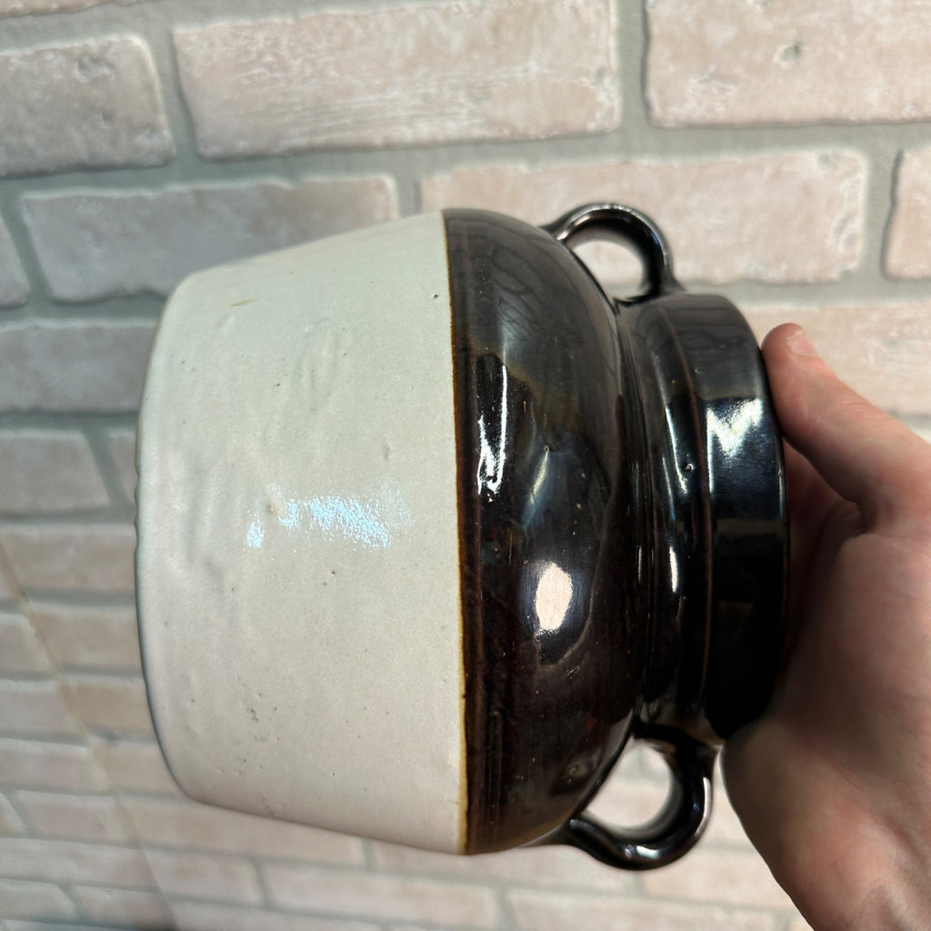 Antique Two-Tone Black Dark Brown Bean Pot Stoneware Pottery No Lid