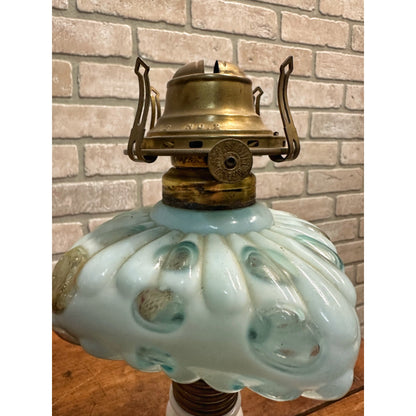 Antique Hobbs Dot Blue Opalescent Art Glass EAPG Oil Lamp Milk Glass
