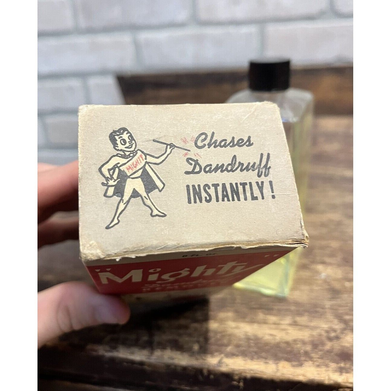 Vintage 1950s Mighty Dandruff Remover Glass Bottle w/ Box NOS  Emil Laboratories