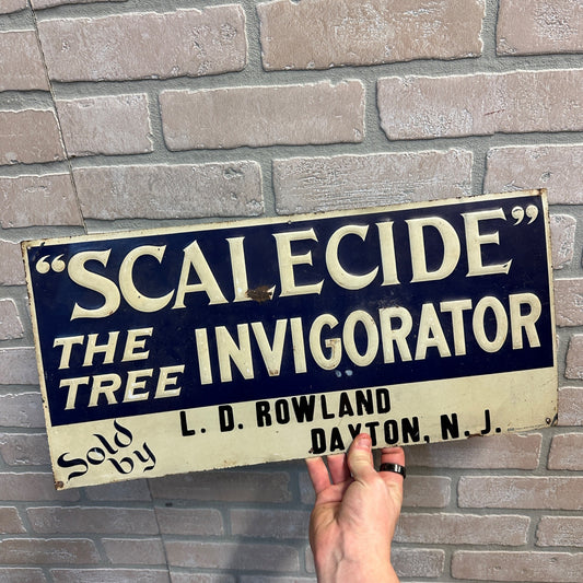 Vintage Early 1900s Scalecide Invigorator Medicine Advertising Tin Sign Dayton NJ