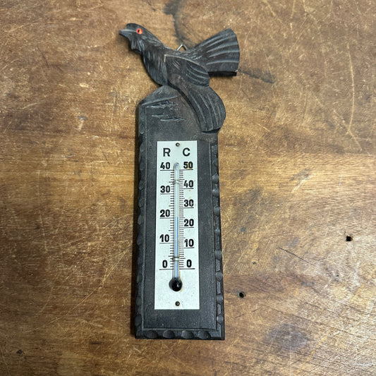 Vintage Wooden Wildlife Folk Art Thermometer Pheasant Bird