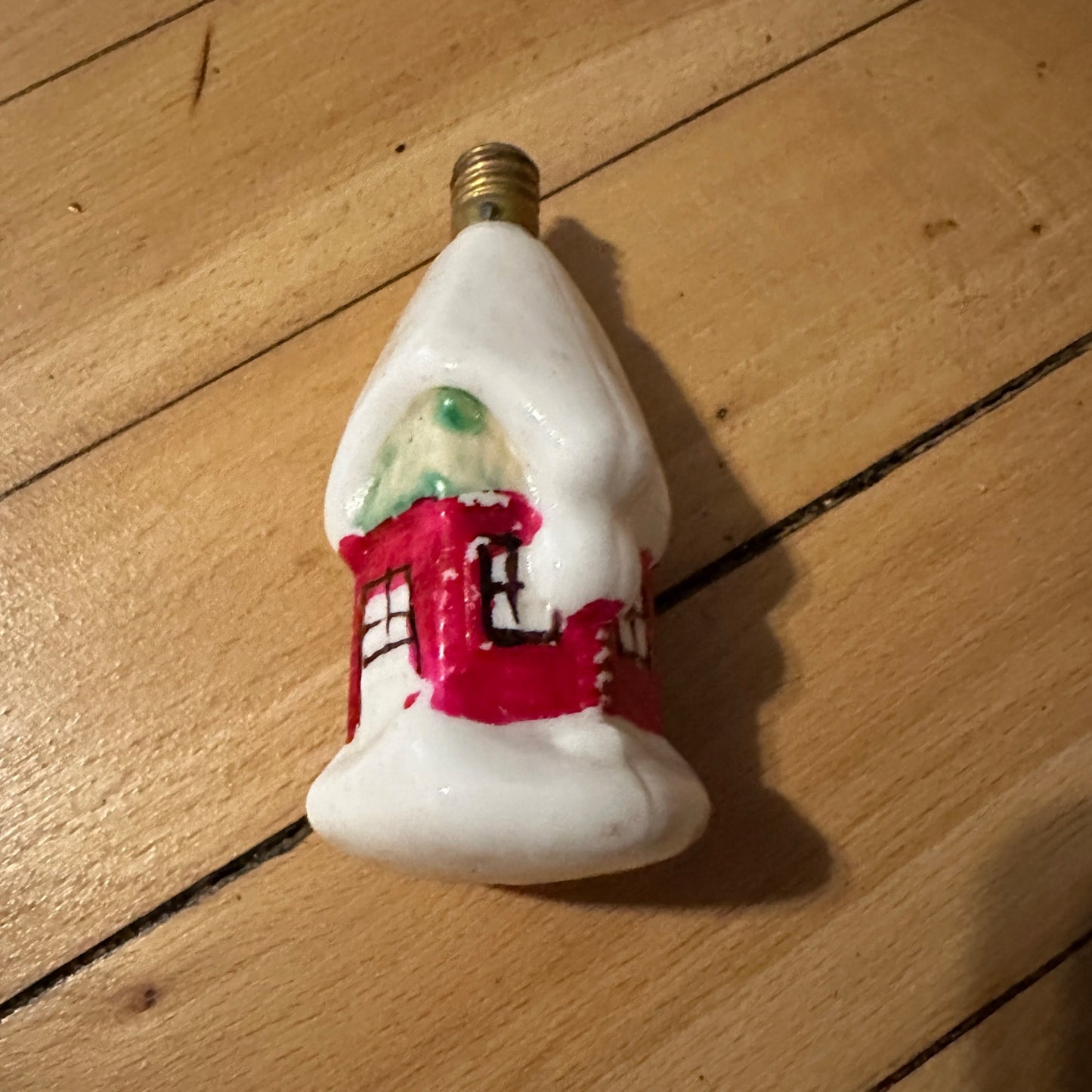 Vintage Snow Covered House Home Christmas Figural Glass Light Bulb