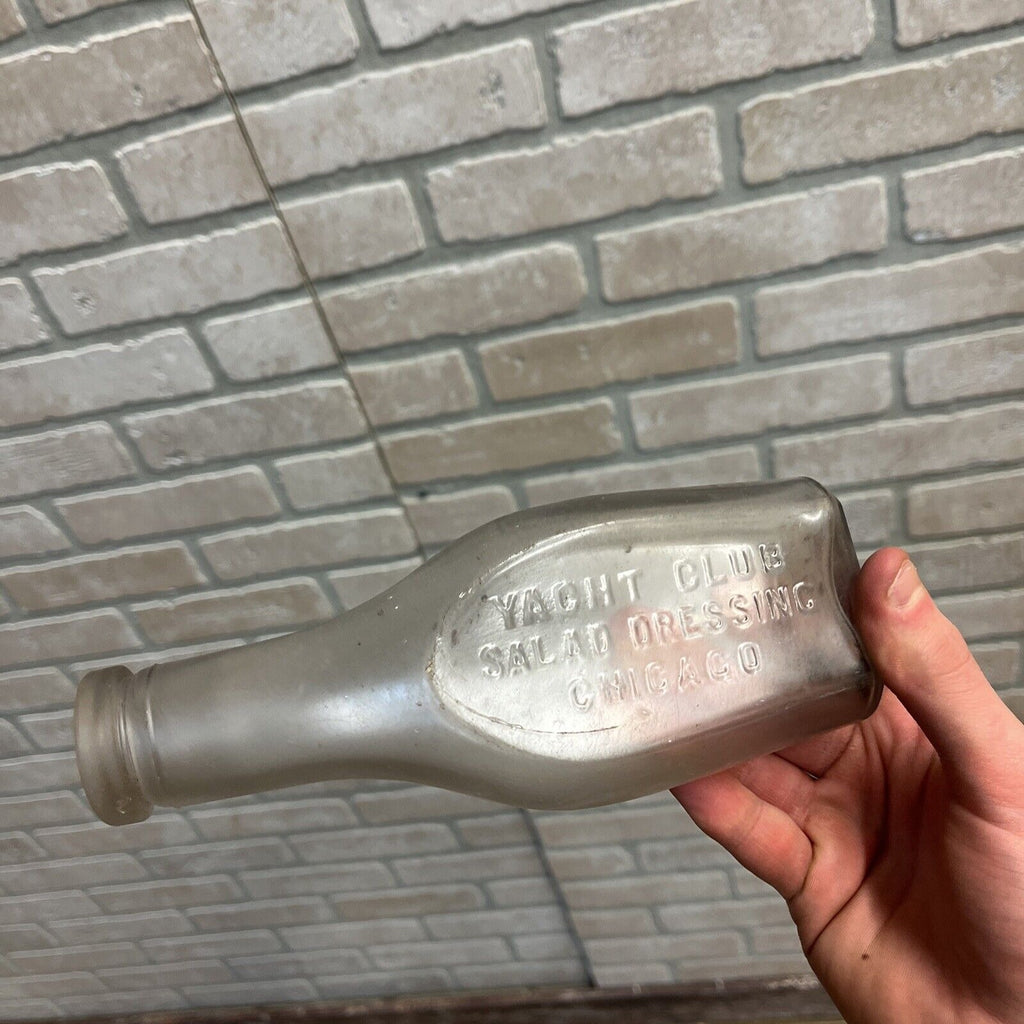 VIntage Early 1900s Yacht Club Salad Dressing Clear Embossed Bottle Chicago