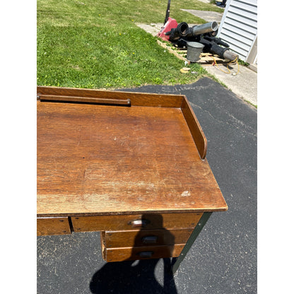 Vintage 1940s  Wooden Steel Industrial Engineers Shop Worker's Desk